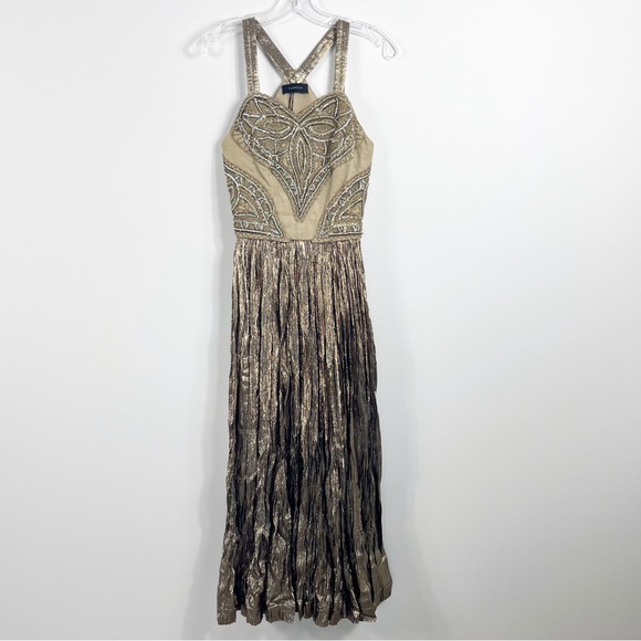 Thakoon Runway Sleeveless Embroidered Metallic Swingy Midi Dress Bronze - Picture 5 of 10